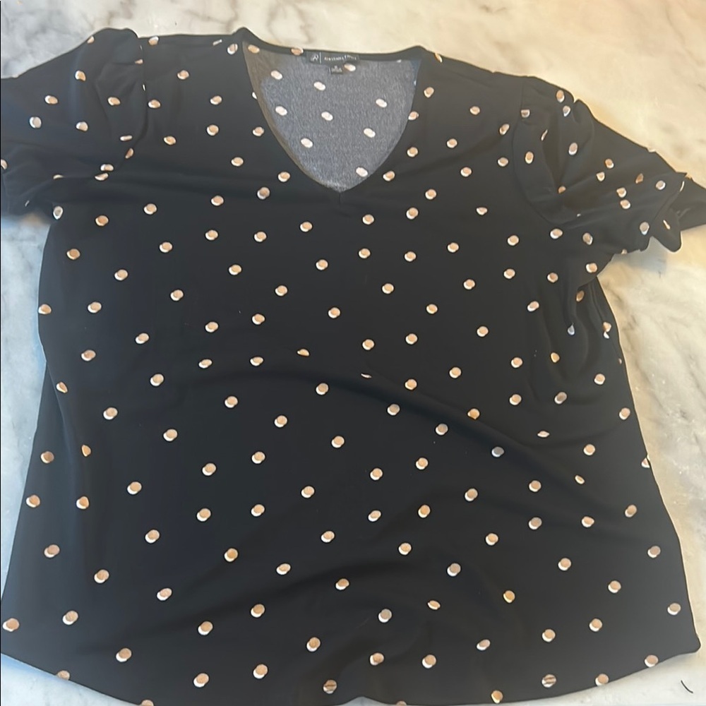 Adrianna Papell Black Short Sleeve Polka Dot T-Shirt